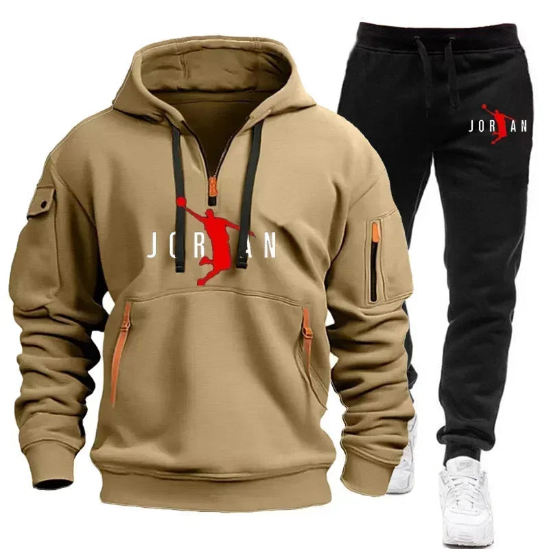 2025 Men's sports brand sweatshirt and hoodie 2-piece set, wool men's hip-hop sweatshirt, men's hoodie, casual sportswear set
