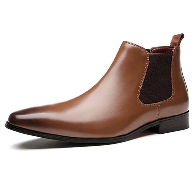 Elegant Simple Men Leather Boots Long Tip Square Toe British Chelsea Boots for Men Formal Business Luxury Shoes Spring Winter