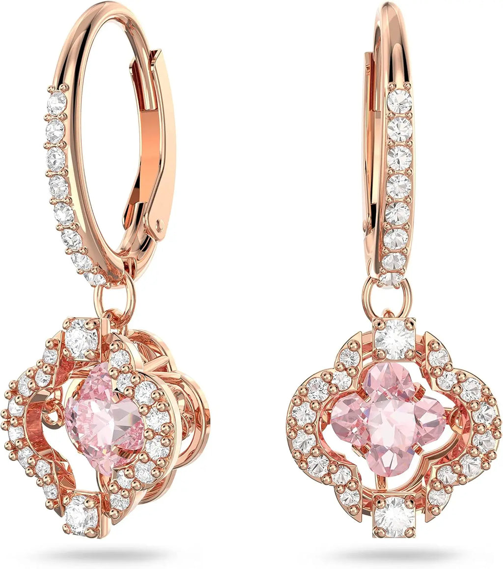 Una Pierced Earrings with Clear Crystal Pavé Surrounding a Pink Stone on a Rose-Gold Tone Finished Setting