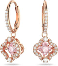Una Pierced Earrings with Clear Crystal Pavé Surrounding a Pink Stone on a Rose-Gold Tone Finished Setting