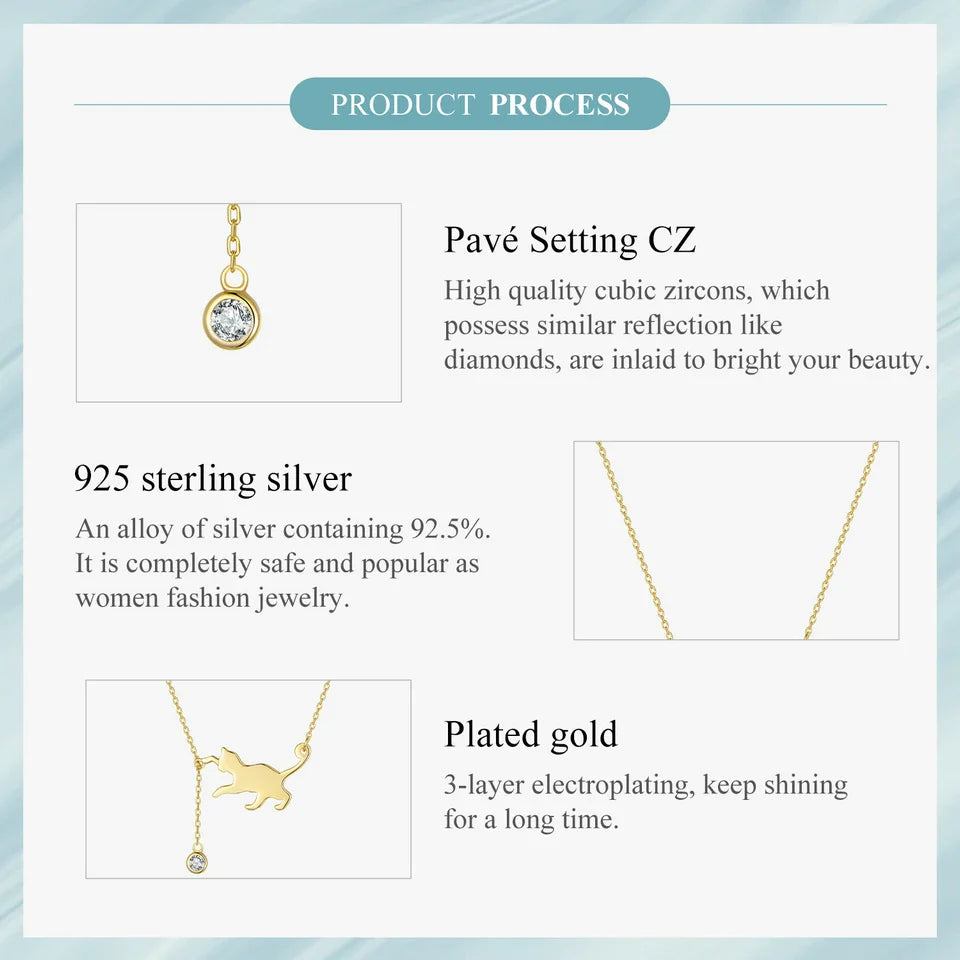 S925 Sterling Silver Cat Necklace Cute Silver Cat Pendant Collarbone Necklace for Women SCN232 3 Colors