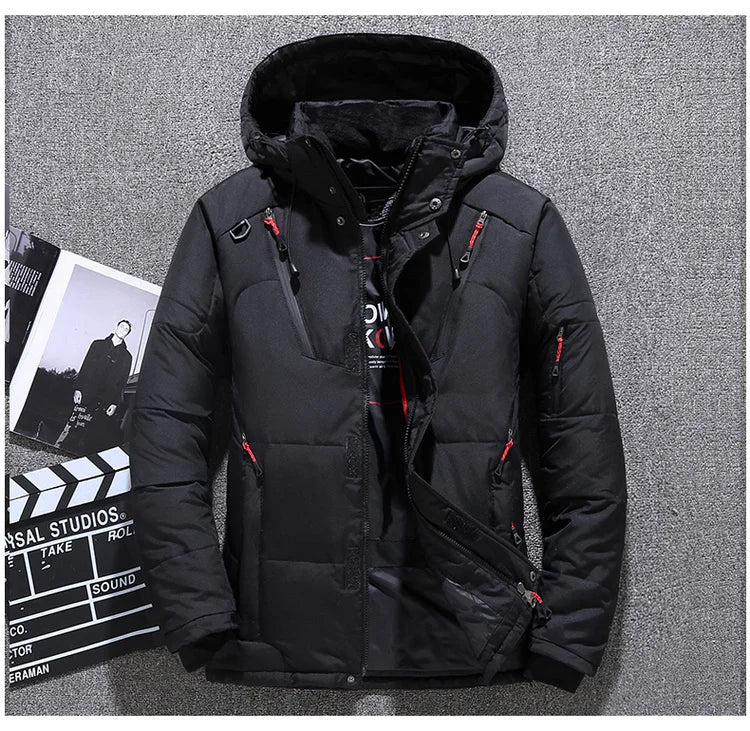 Winter White Duck Down Jacket Men Travel Hiking Thicken Warm Hooded Puffer Jackets Windproof Overcoat Down Coat Male Clothing