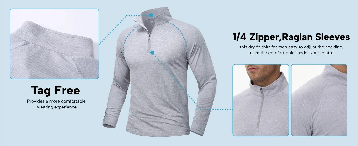 Sun Protection Long Sleeve Shirts Men's 1/4 Zip Up UPF 50+ Rash Guard Lightweight Quick Dry Fishing Running T-Shirts