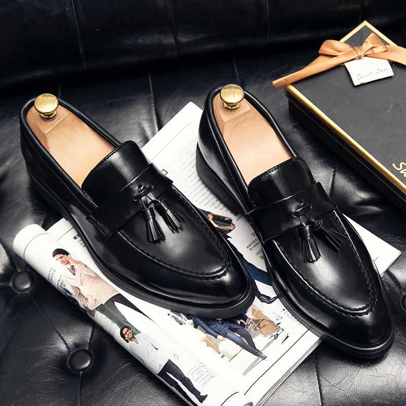 Men’s Tassel Loafers – Slip-On Dress Shoes, Black/Brown, Leather, EU 40–48