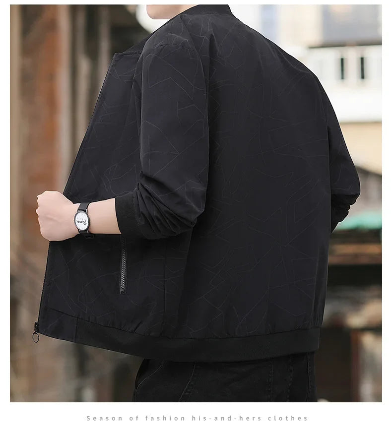 2025 Spring and Autumn New Baseball Collar Short Loose Solid Color Jacket Men's Business Casual Thin Coat Trend Size M-5XL