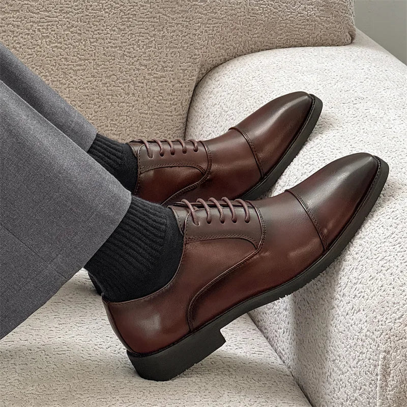 High Quality Height Increase Oxford Dress Shoes Men Genuine Cow Leather Suit Shoes Lift Brogues Wedding Formal Elevator Shoes
