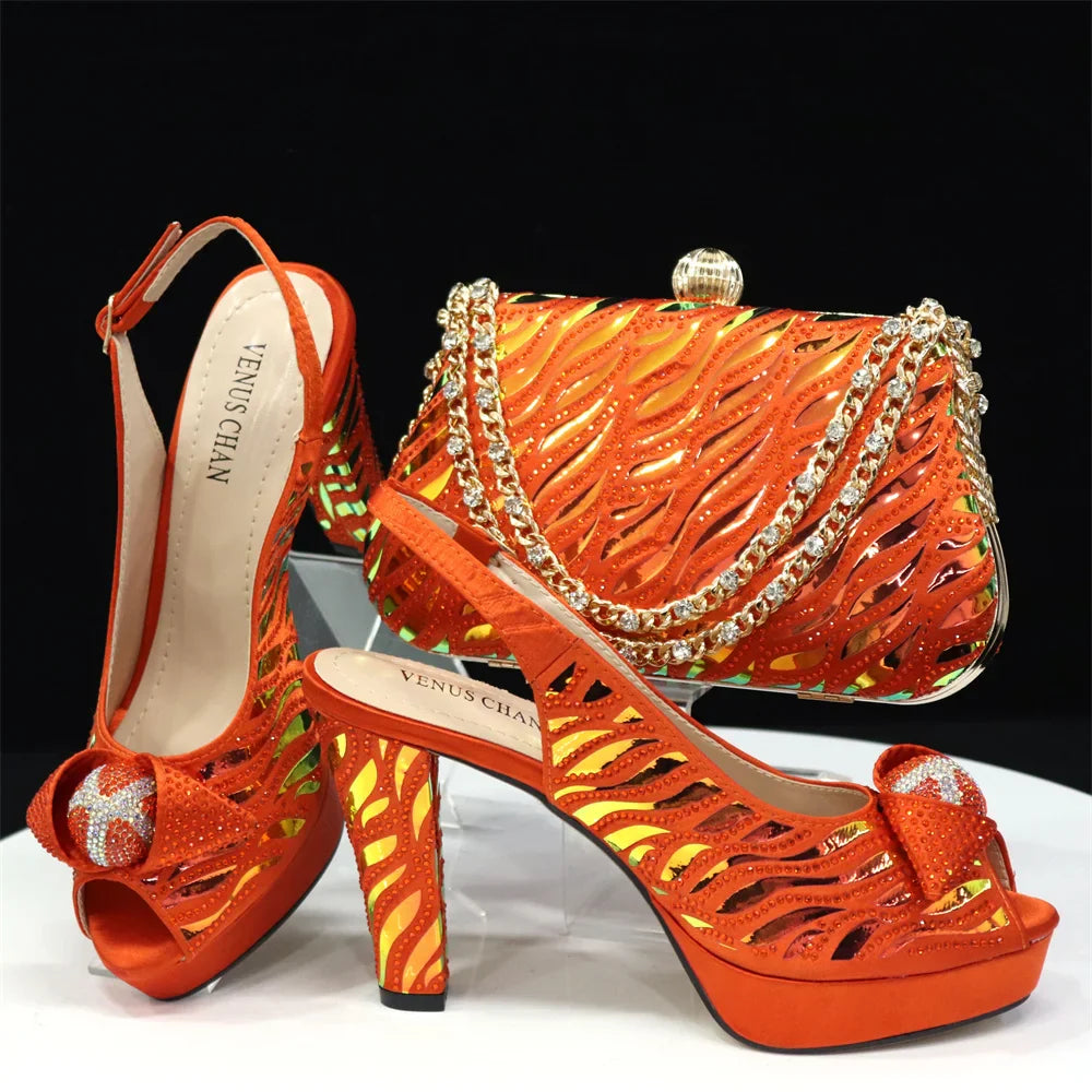 Italian Shoes And Bag Sets For Evening Party With Stones