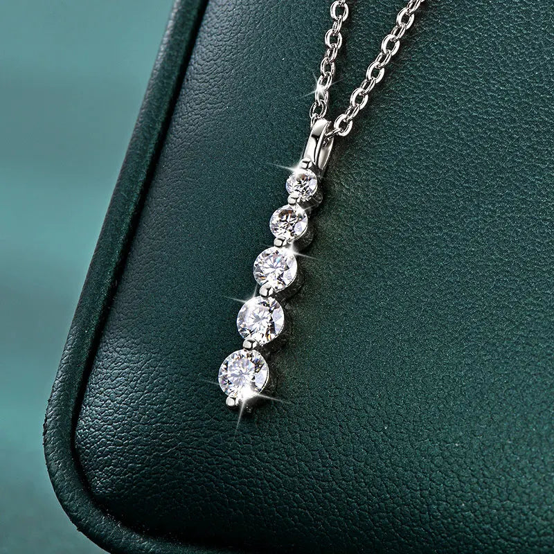 GRA Certified D VVS1 Full Moissanite Diamond 5-Stone Pendant Necklace for Women Girls Chain Neck Jewelry Gifts Collares