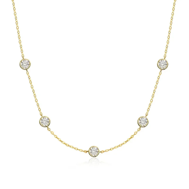 18k Plated 2.5CTTW Classic Bubble Moissanite Necklace for Women Sparkling Pendant Sterling Silver 925 Chain Wedding