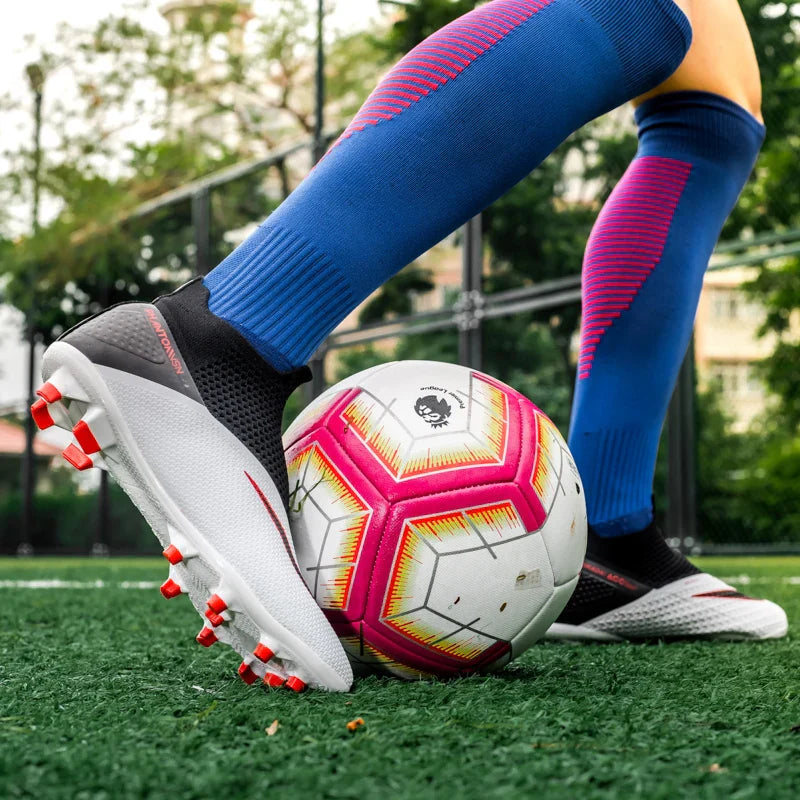 Big Size 49 48 Pro Soccer Boots Long Short Spikes Ankle Boots Children PU Leather Soccer Training Sneakers Outdoor Football