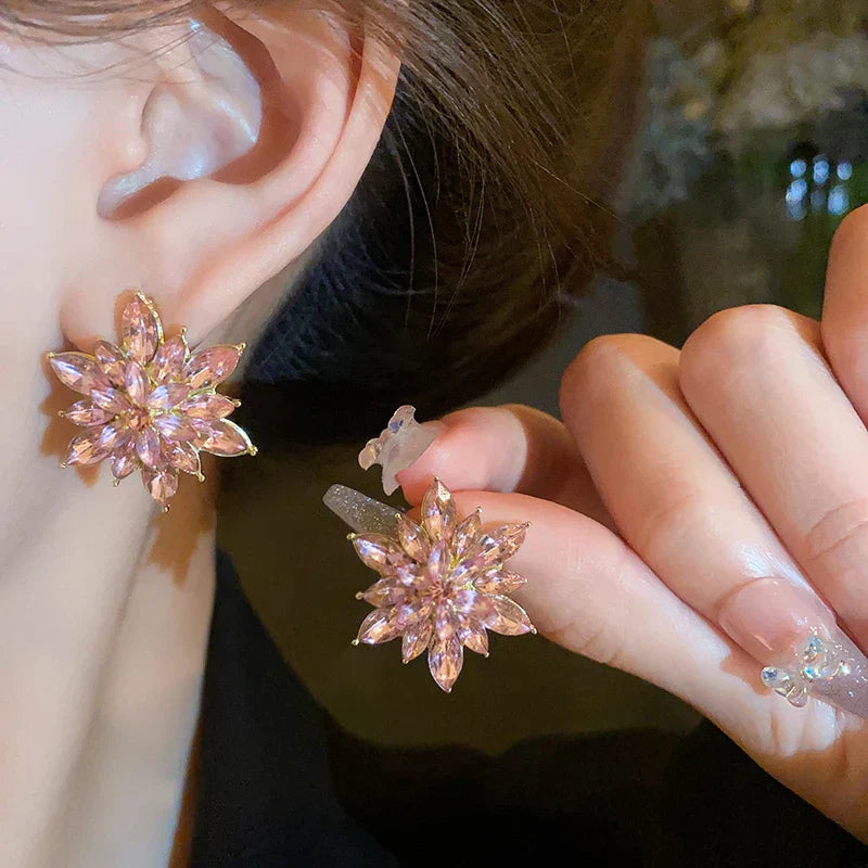 Flower Earrings for Women Korea Simple Sweet Stud Earrings Luxury High-grade Solid Color Charm Jewelry Girls Gift