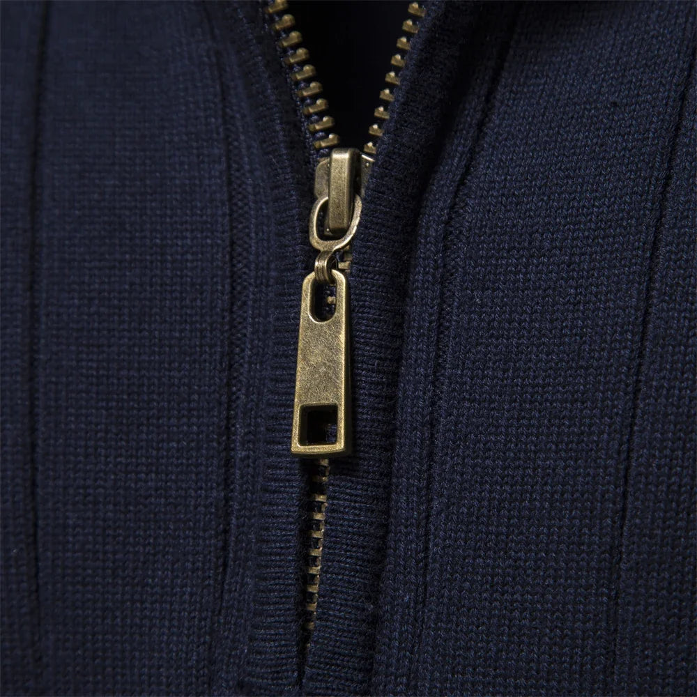 2024 Autumn Quarter Zipper Mock Neck Pullover Sweaters for Men Quality Warm Winter Cotton Knitted Men's Sweaters