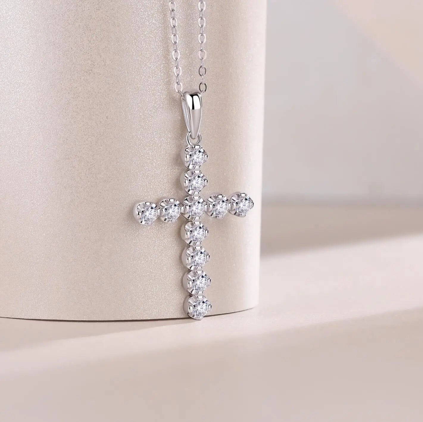 New 2.5mm Moissanite Cross Pendant Necklace for Women Original s925 Sliver Collar Neckalces Trend Goth Party Wedding Jewelry
