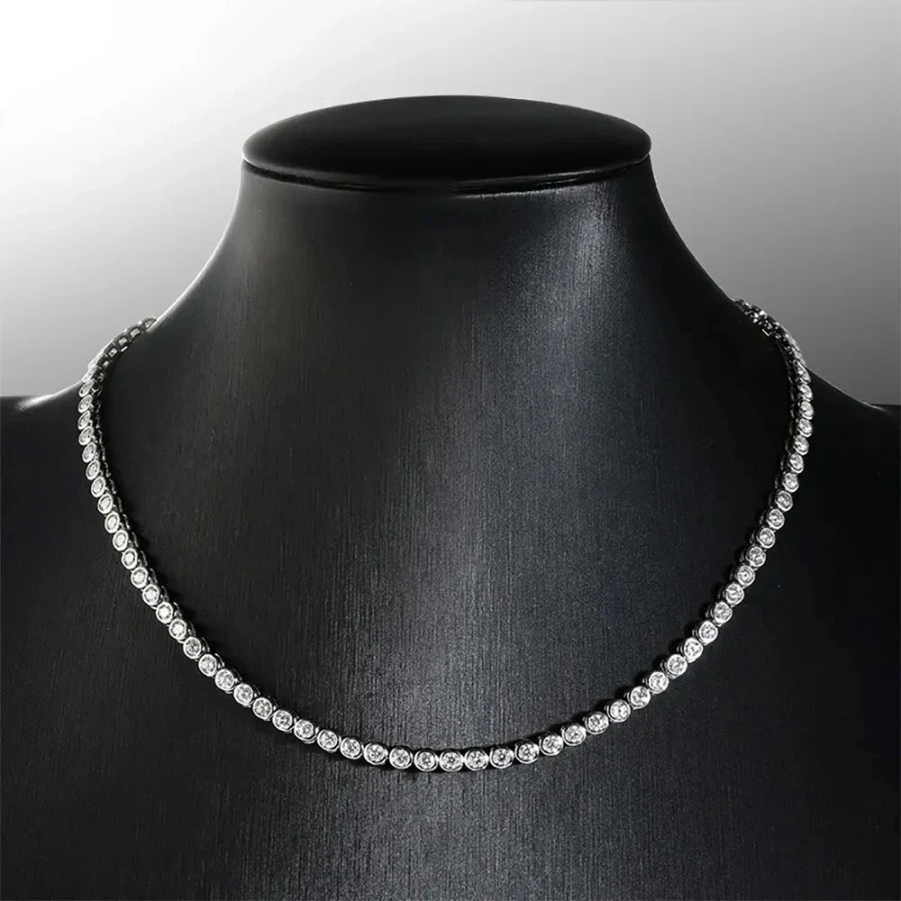 3mm Round Bubble Moissanite Tennis Necklace Bracelets Bezel Setting 925 Silver D Color Diamond Neck Chain Chokers for Women
