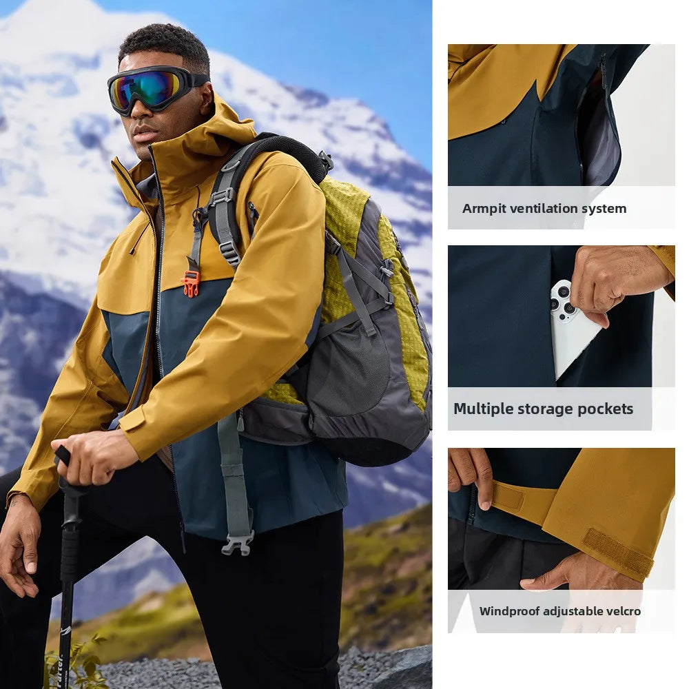 Autumn and Winter Hard-Shell Windbreaker Windproof Rainproof Breathable Outdoor Hiking Mountaineering Ski Suit Hooded Jacket