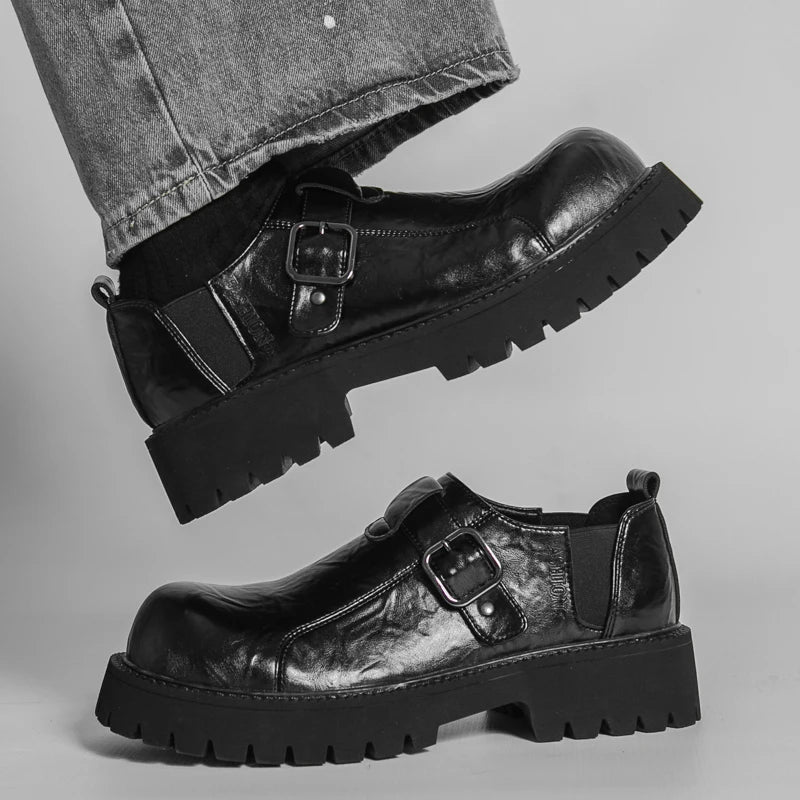 Thick Bottom Leather Mens Dress Shoes Lace-Up Formal Male Casual Shoes Street Style Business Shoes Non-slip Man Oxfords Footwear