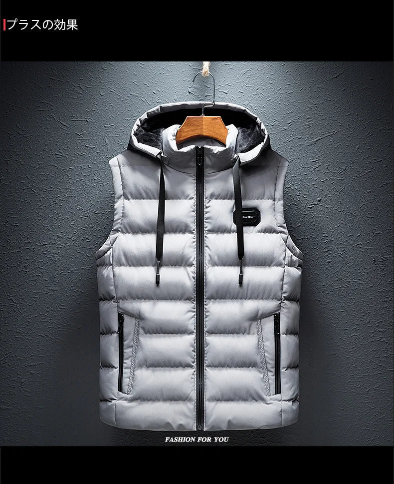 New Hooded Casual Vest Jacket for Men Autumn Winter Warm Sleeveless Jacket Fashion Comfortabel Zipper Waistcoat Plus Size M-6XL