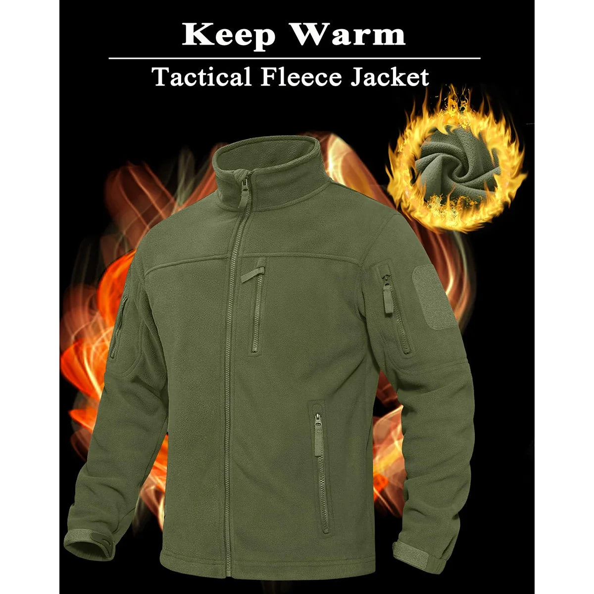 Men's Fleece Jacket Soft Warmth Windproof Full Zip Up Coat Multiple Zipper Pockets Hiking Working Outdoors Windbreaker