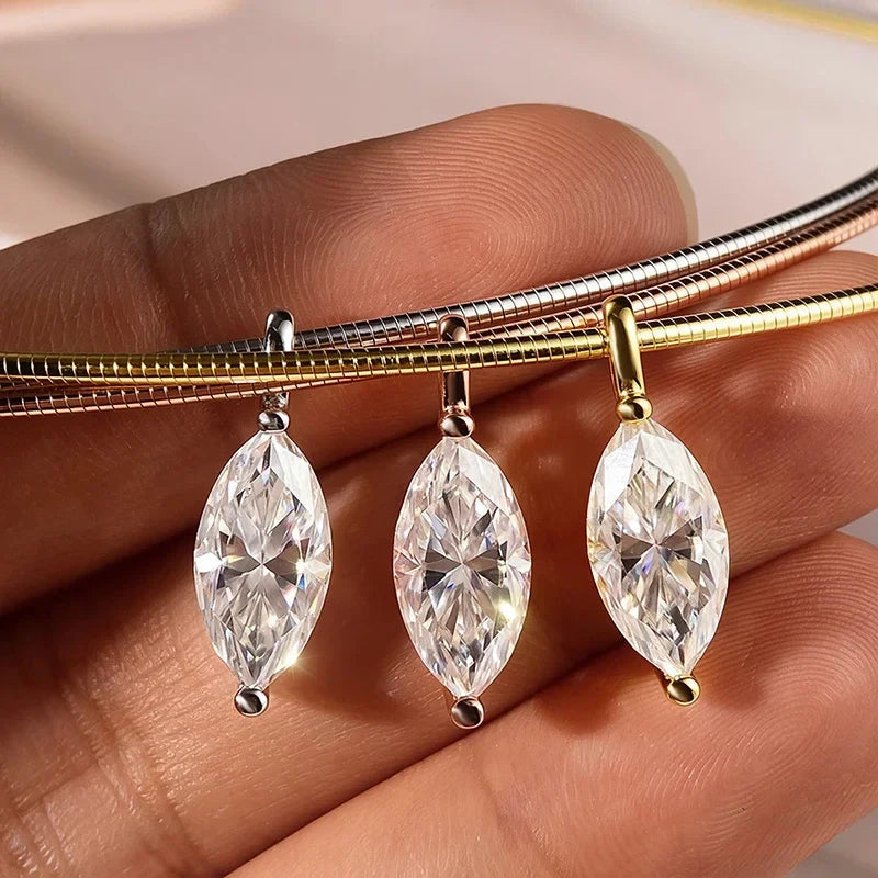 3carat Solitaire Marquise Cut Moissanite Collar Necklace for Women Sparkling Diamond Pendant Omega Neck Chain with Certificate