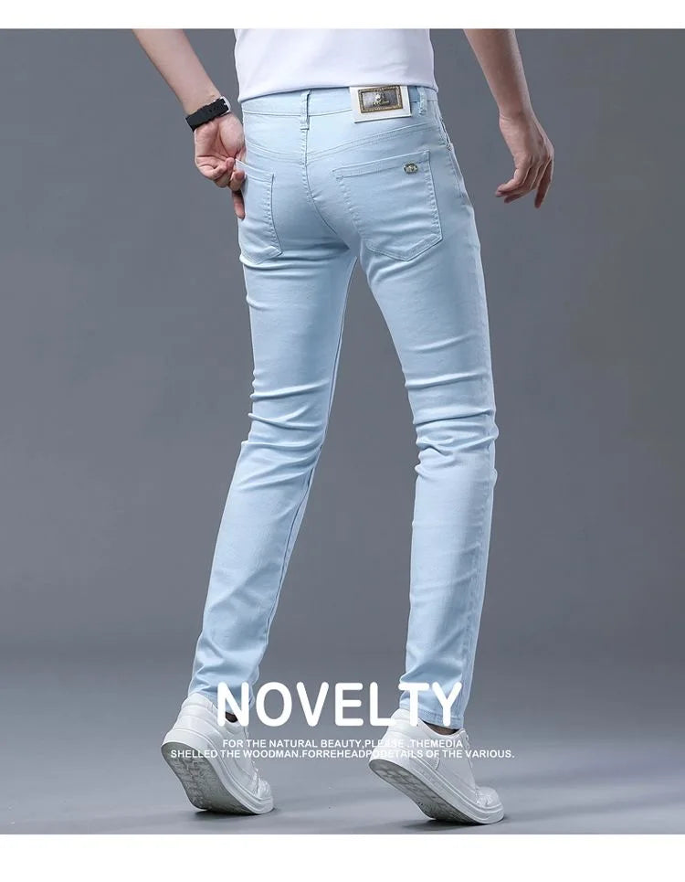 2024 Spring and Autumn New Fashion Solid Color Straight Leg Stretch Jeans Men's Casual Slim Comfortable Breathable Denim Pants