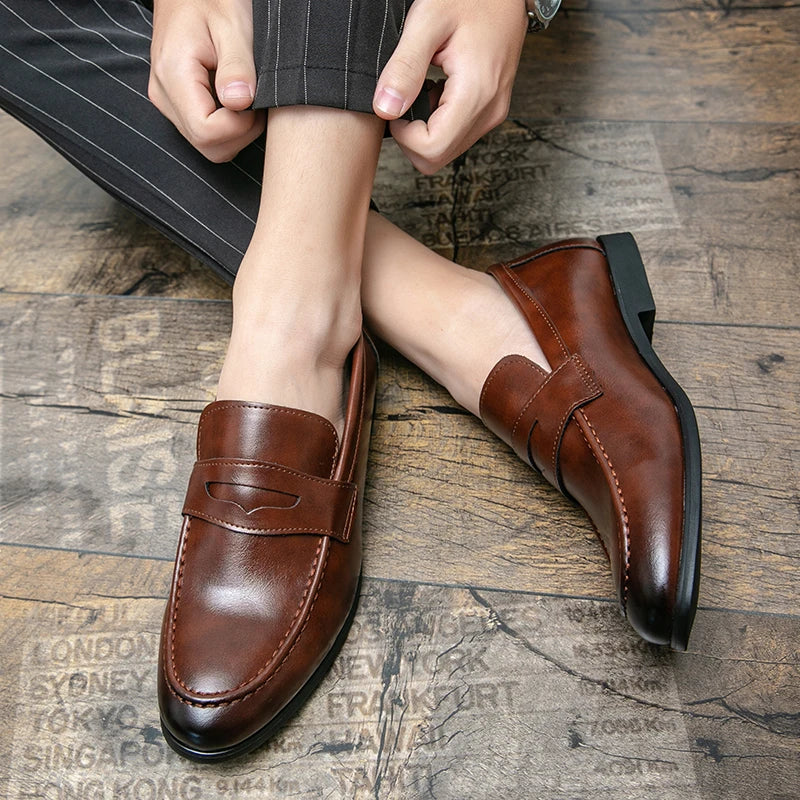 2026 Spring and Autumn Loafers Men Slip-On Business Formal Casual Shoes Brown MenShoes Leather Men Dress Shoes Large Size 38-48