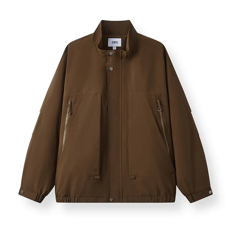 Men Jacket Lightweight Utility Stand Collar Zip Outdoor Commuter Style Loose Autumn Outerwear Daily Wear 2026