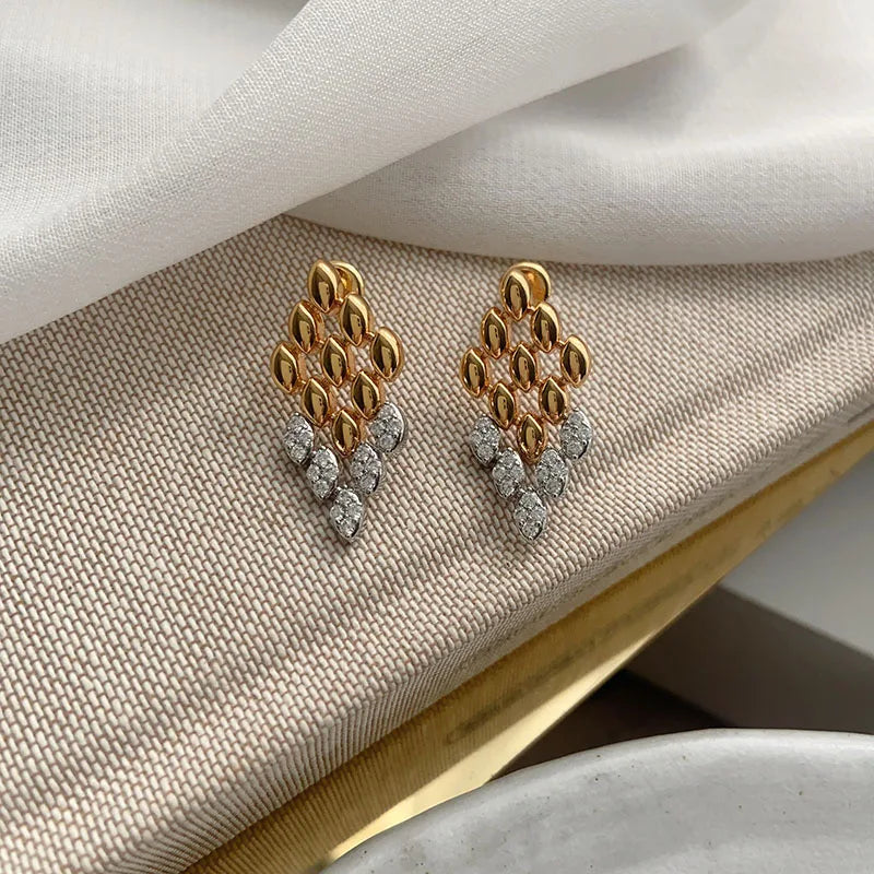 Cz stone pave rhombus chain dangle earrings for women geometric statement earrings party dainty jewelry delicate new in 2025