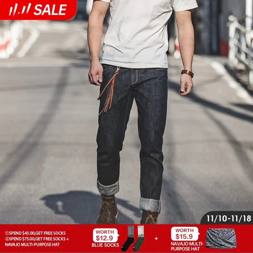 Vintage Heavyweight Raw Denim Jeans for Men Red Line Jeans