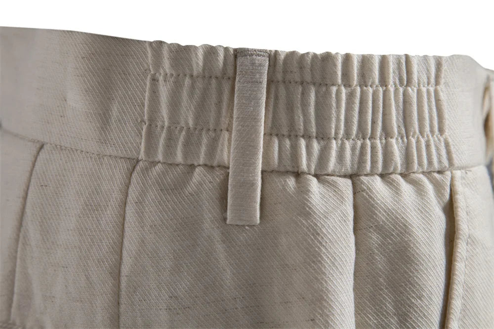 Comfortable Men's Shorts Solid Color Elastic Waist Multi Pocket Cotton Linen Blend Breathable Quick Dry Summer Shorts