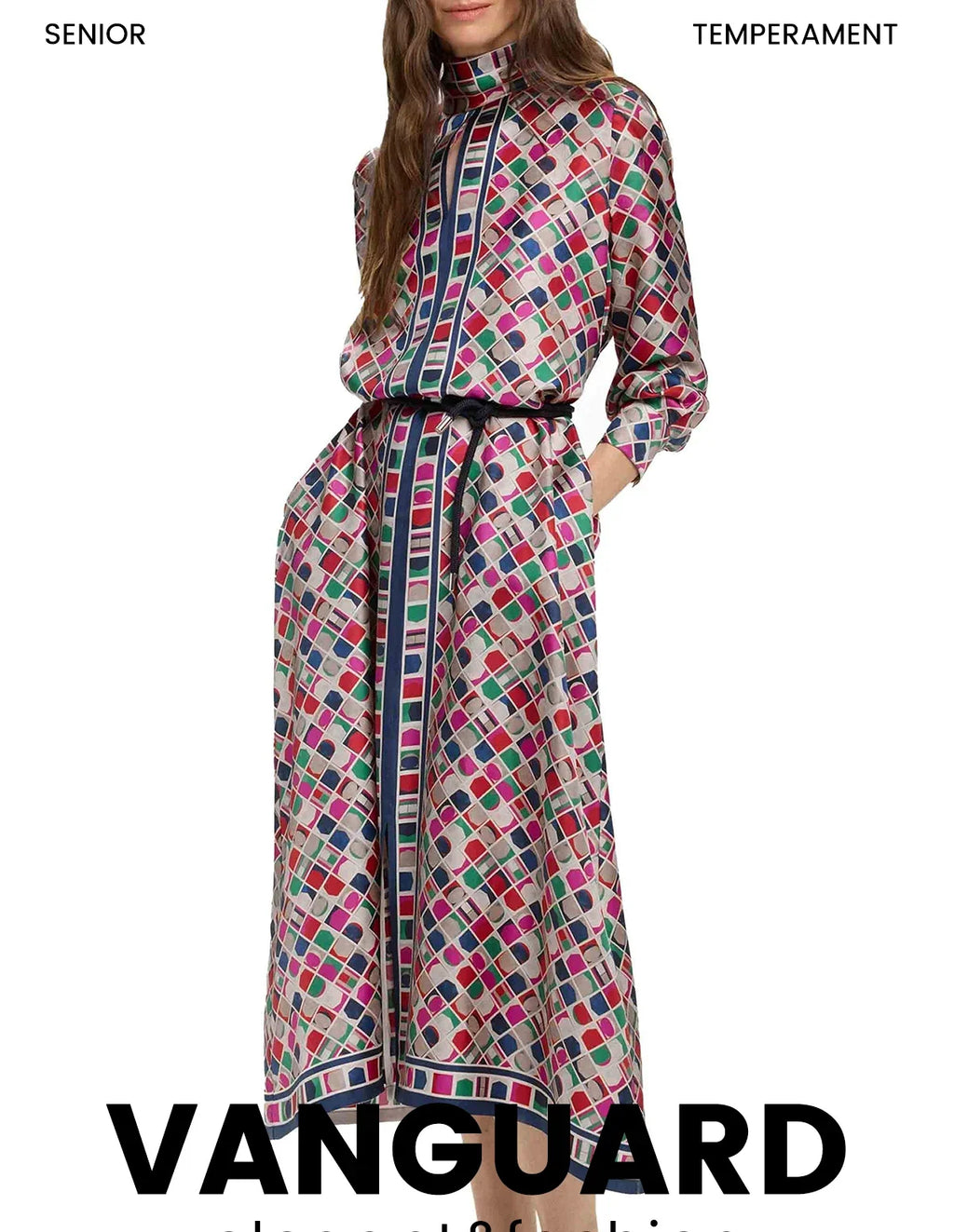 Women Vintage Printed Long Dresses 2025 New Fashion Women Long Sleeve Belt Midi Dress Ladies Elegant Party Dresses