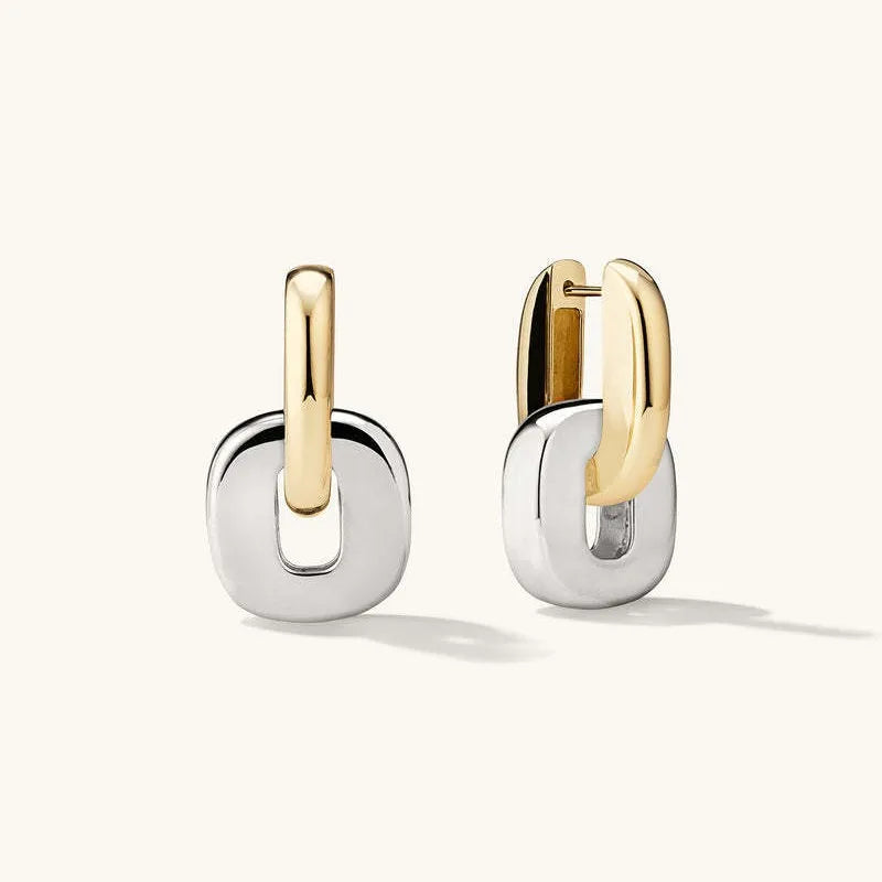 Vintage Irregular Geometric Metal Splice Hoop Earrings for Women Gold Silver Mix Color Fashion Accessory Party Jewelry Gifts