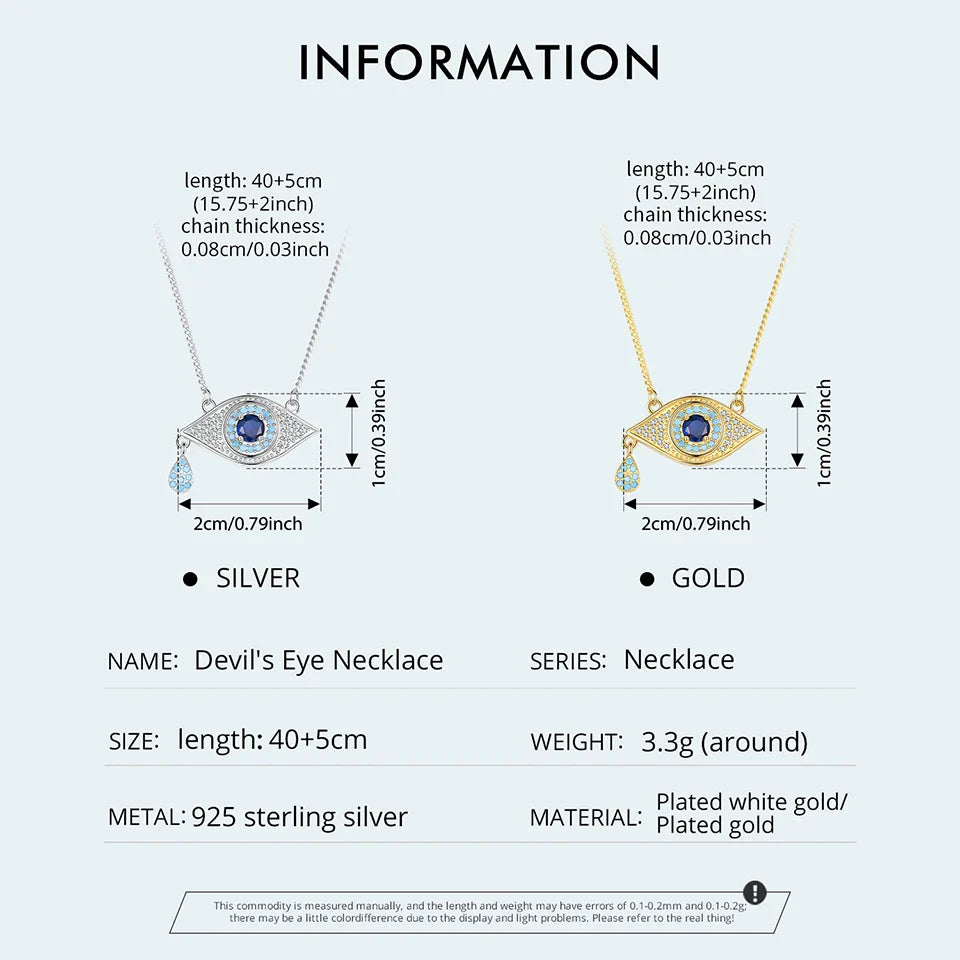 925 Sterling Silver Blue Devil's Eye Necklace Teardrop Bead Pendant Necklace for Women Lucky Guard Jewelry Gift
