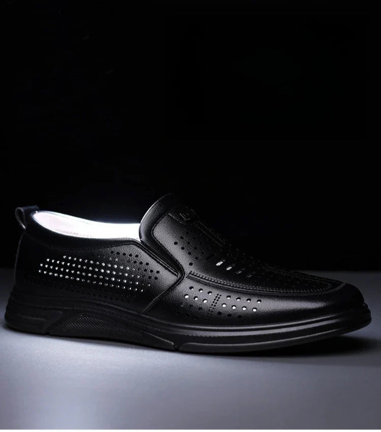 Spring Summer New Hallow Leather Shoes for Men Solid Color Fashion Dress Shoes Male Soft Sole Business Casual Shoe Man