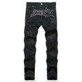 Autumn And Winter Retro Black Ripped Jeans Men'S Straight Leg Pants Pentagram Patch Casual Jeans Pants
