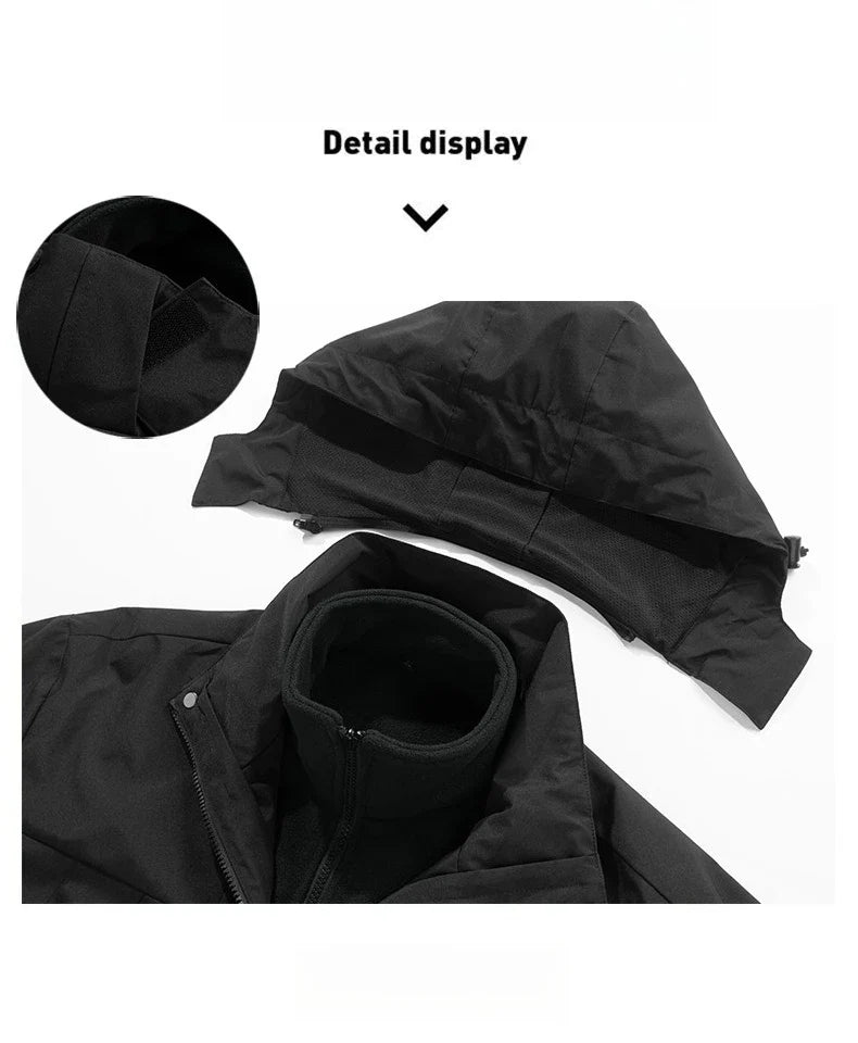 New Three-in-one Outdoor Jackets Simple Fashion Suitable Men Women Wear Waterproof Breathable Fabric Camping Skiing Warm Jacket