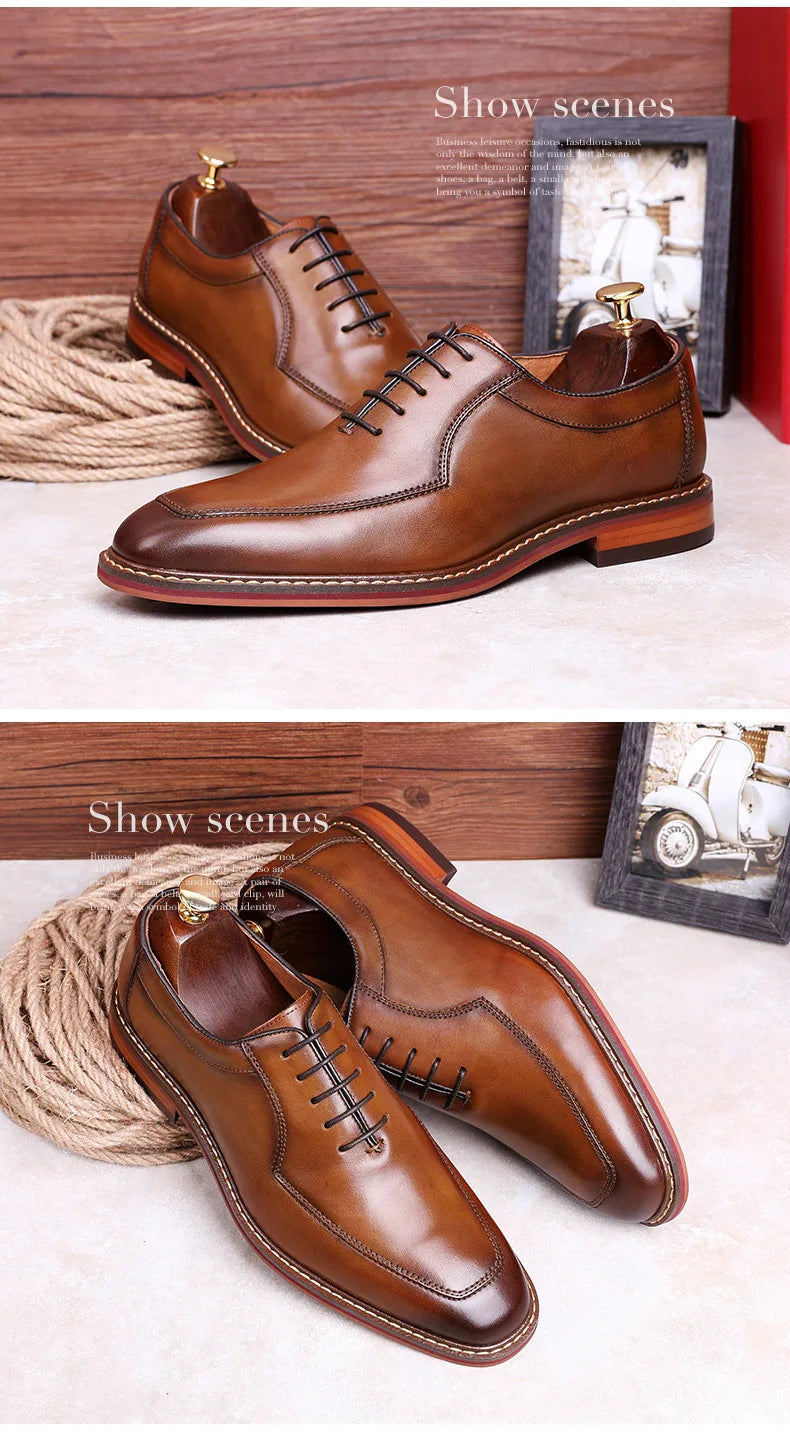 Dress Shoes Men Italian Style Genuine Leather Men's Wedding Shoes Lace Up Formal Gentleman Shoes Party Office High Heel