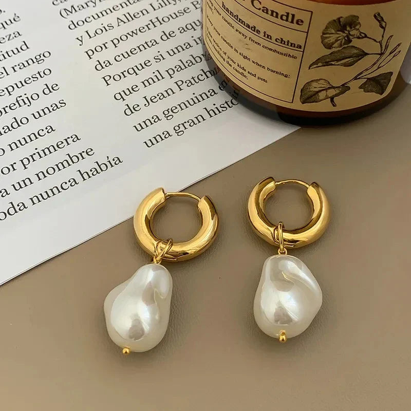 European Retro High-end Asymmetrical Pearl Earrings for Women Titanium Steel Earrings Long Earrings Sassy Earrings Non-fading