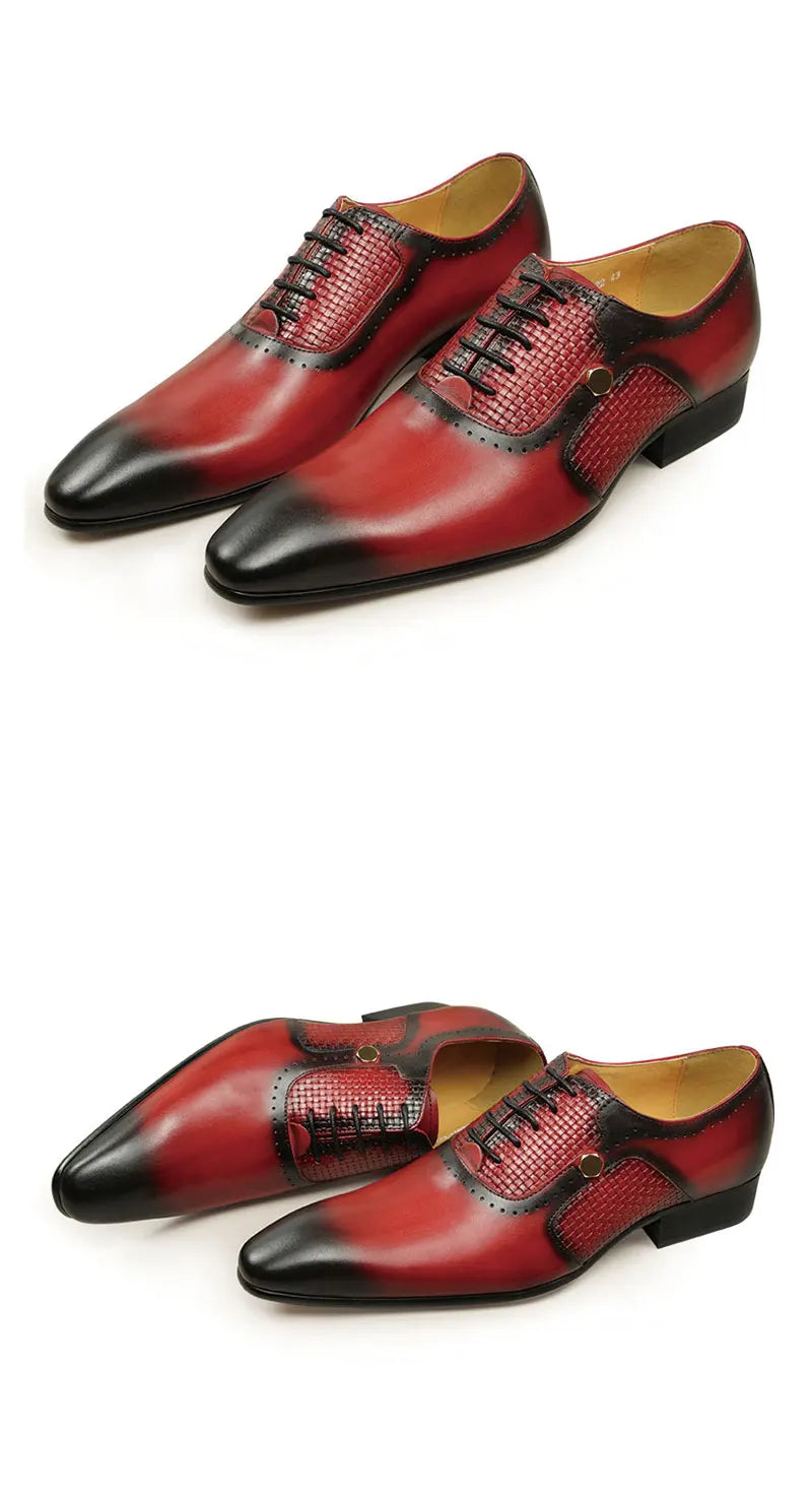 New Men's Business Leather Shoes Fashion Summer Lace-Up Red Black Hand Carved Wedding Shoes Anniversary Office Oxford Shoes