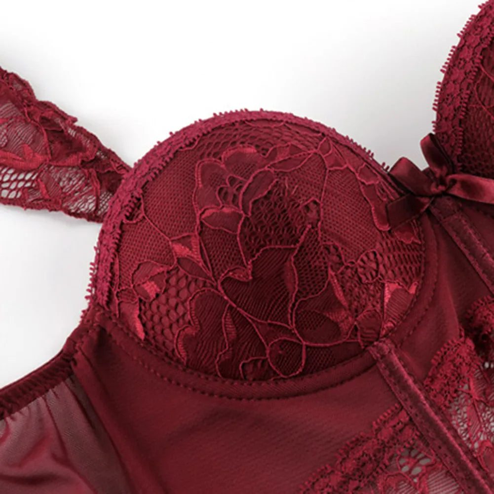 Varsbaby Sexy Lace Corset Body Shapewear Set Women Bustier with Suspenders Stockings Choker 4pcs Body Shapers Lingerie