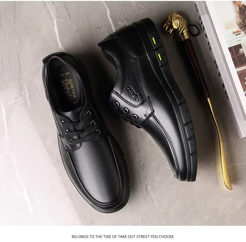 Men PU leather Casual Shoes Soft Sole Lace-up Luxury Brand Middle-aged Old Man Dad Lightweight Loafers Shoes  Zapatillas