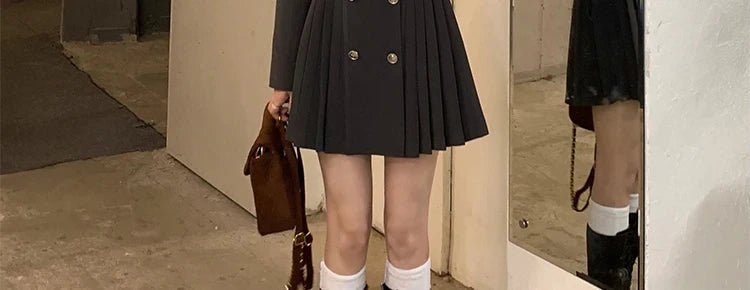 Sweet Style Suit Dress Korean Drama Main Character Waist Cinched Beautiful  Skirt College Style High Waist Double Breaste...
