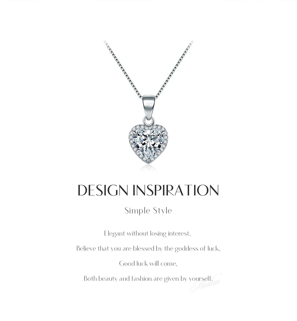 2020 New Design 925 Sterling Silver Heart pendant Fashion Heart Clear Zirconia Classic Wedding Chain Jewelry For Women