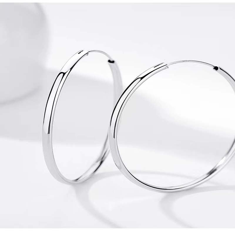 Fashion S925 Earrings 3-7CM Diameter Big Hoop Earrings For Women  Platinum Plated Ear Rings Cерьги Kольца