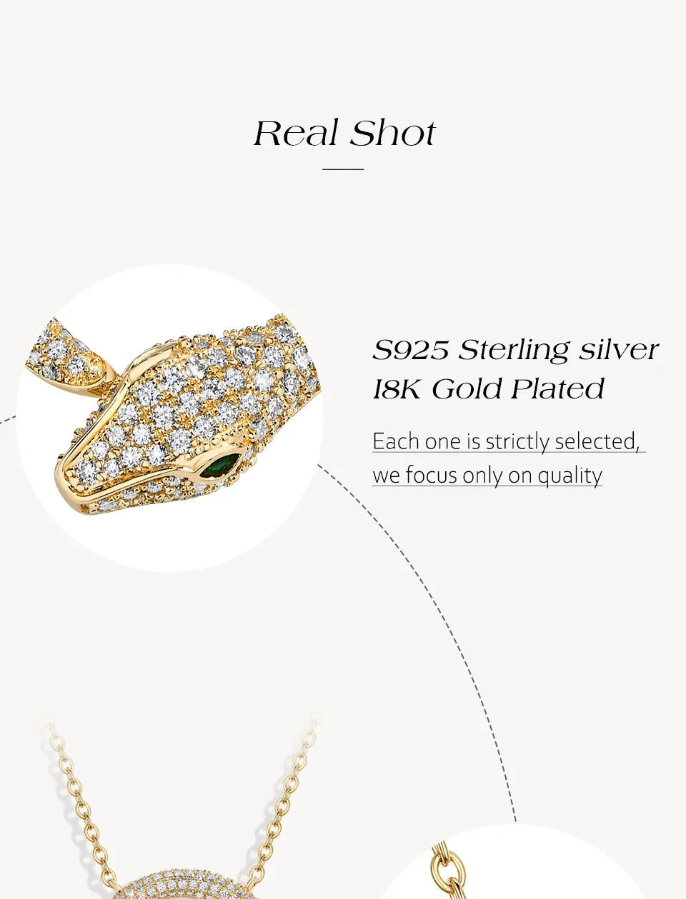 Moissanite Necklace Original Snake Pendant 925 Sterling Silver 18KGold Plated for Women Man Birthday Gift Party Jewelry