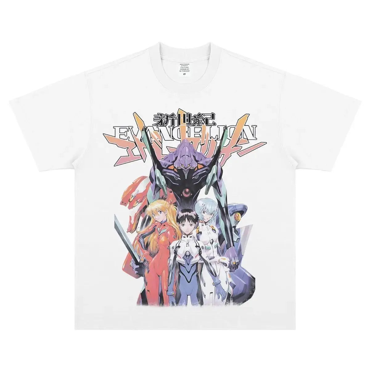 تي شيرت قطني Evangelion بتصميم كلاسيكي مطبوع عليه شخصيات أنمي، أكمام قصيرة للرجال والنساء، ملابس الشارع