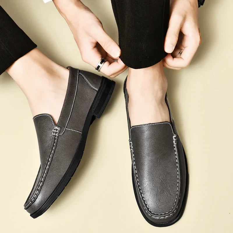 Leather Men Footwear Slip on Office Man Formal Shoes Wedding Party Men Dress Shoes Breath Driving Lazy Loafers Moccasins