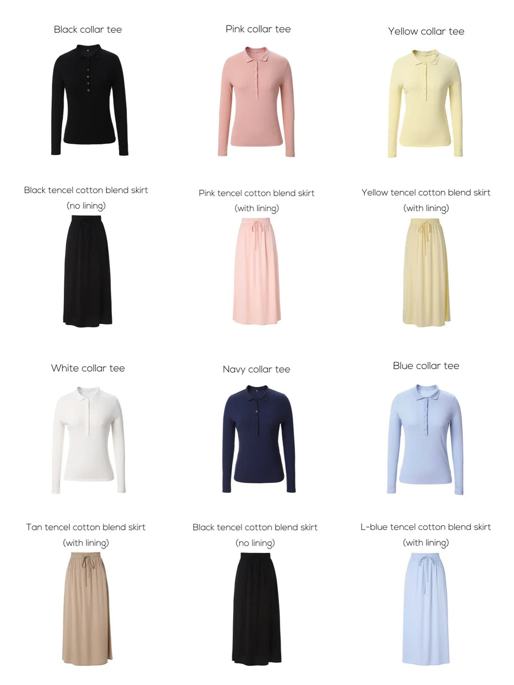 AP 2025 Spring and Summer Women Turn-down Collar Tee Soft Lady Cotton Blend Skirt Comfortable Casual