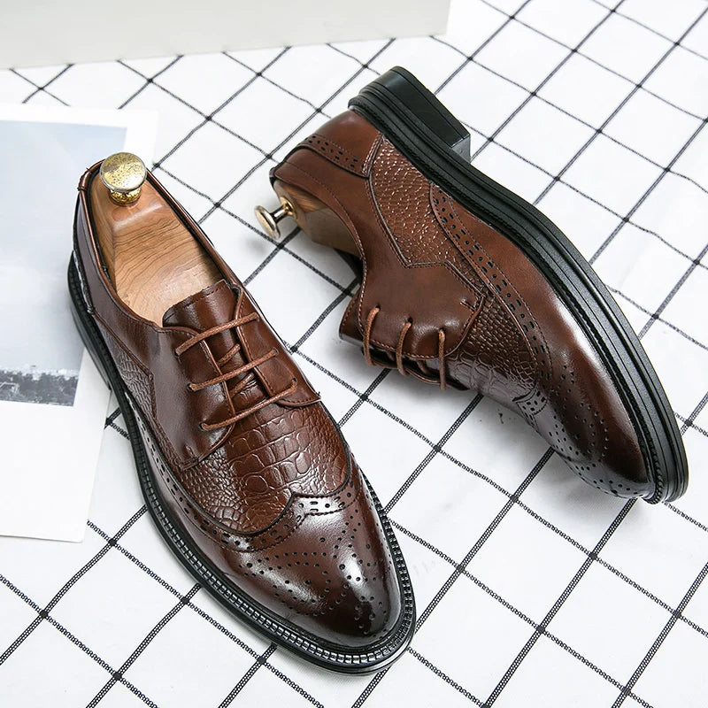 Designer Business Oxfords Formal Wedding Mens Derby Italian Original Crocodile Leather Dress Office Loafers Casual Shoes for Men
