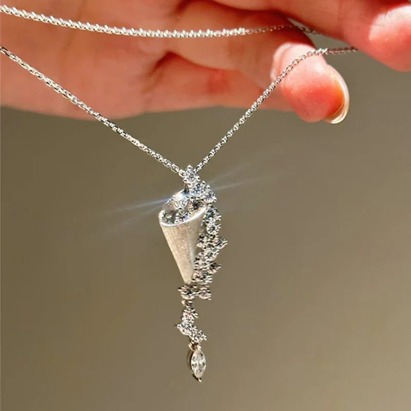 Marquise/Round Cut Moissanite Necklace Exquisite Tassel Pendant Necklaces For Women Collarbone Chain Jewelry Gift
