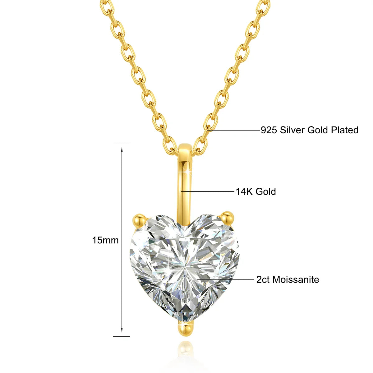 100% Real 14K Gold Heart Moissanite Pendant Wedding Necklace Women Fashion Temperament Glossy Lab Diamond Anniversary Jewelry